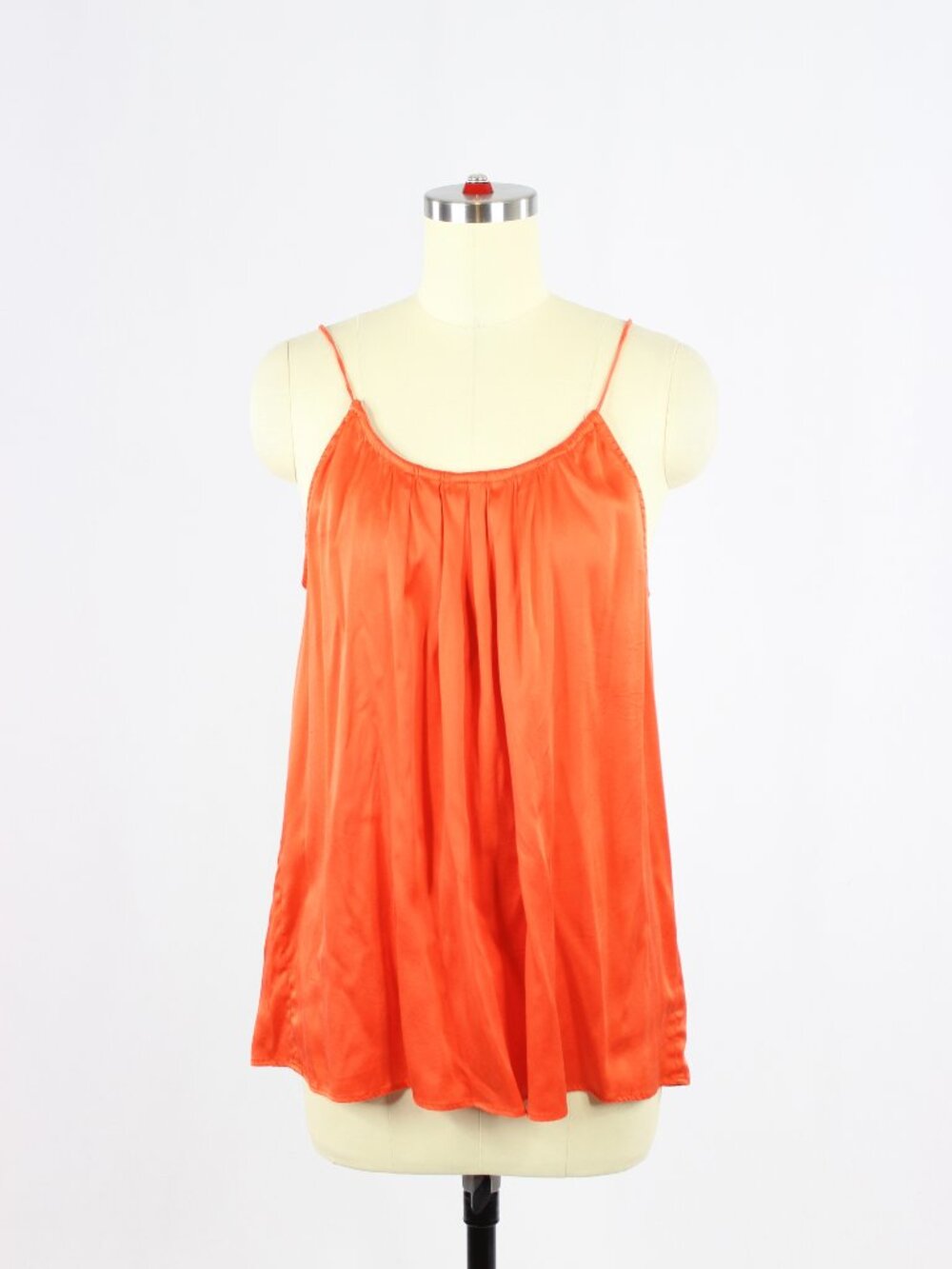 RORY BECA Orange 100% Silk Satin Charmeuse Pleated Halter Camisole Top, Size L